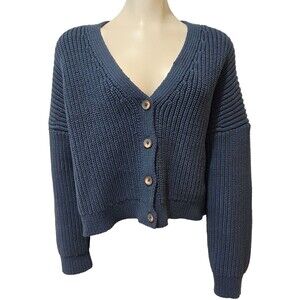 Boden Womens Size Small Ribbed Chunky Oversized Cardigan Sweater Blue V Neck EUC